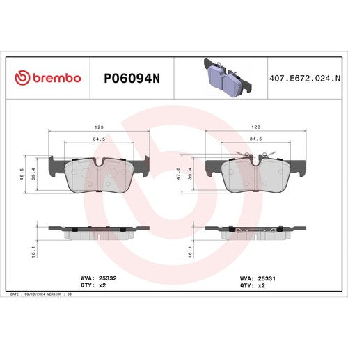 Brembo Rear Ceramic Brake Pads Fits 2018-2023 BMW X2 Brake Pads P06094N