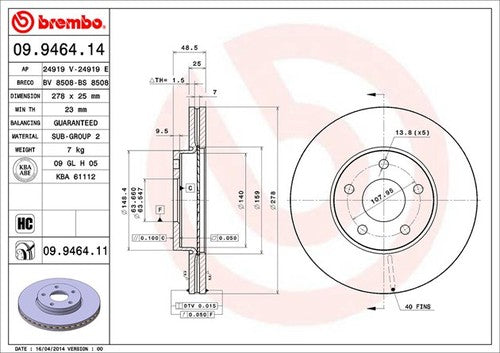 Brembo 09946411C02 BRAKE ROTORS