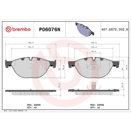 Brembo Front Ceramic Brake Pads Fits 2012-2013 BMW 528i Brake Pads P06076N
