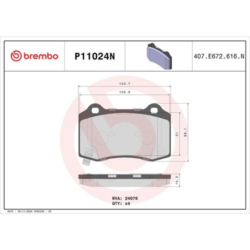 Brembo Rear Ceramic Brake Pads Fits 2008-2023 Dodge Challenger 4 Pc P11024N
