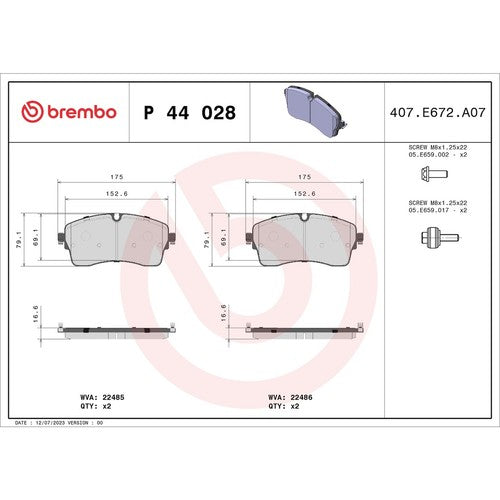 Brembo Front Low Metallic Brake Pad 2018-25 Land Rover Range Rover Evoque P44028