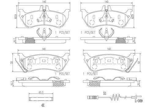 Brembo Rear Ceramic Brake Pads Fits 2003-2005 Mercedes-Benz ML350 4 Pc P50044N