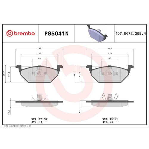 Brembo Front Ceramic Brake Pads Fits 2011-2015 Volkswagen Jetta 4 Pc P85041N