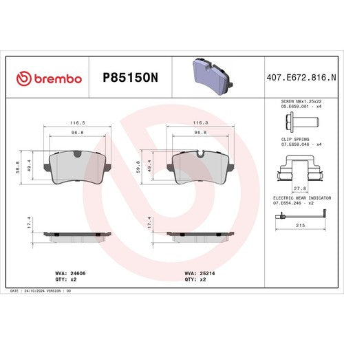 Brembo Front Ceramic Brake Pads Fits 2012?2015 Audi A6 Quattro 4 Pc P85150N