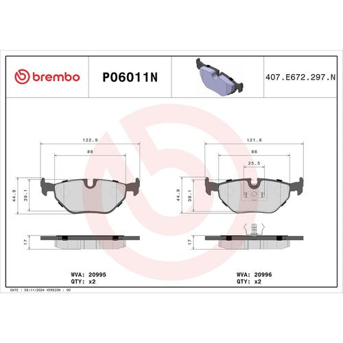 Brembo Rear Ceramic Brake Pads For BMW M3 1995-1999 Brake Pad Set P06011N