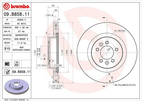Brembo 09B85811C02 BRAKE ROTORS