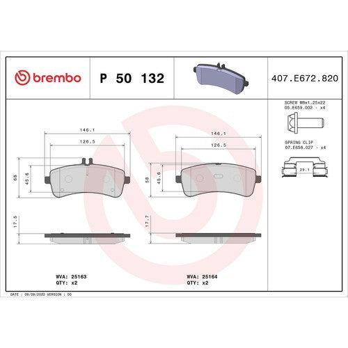 Brembo Rear Low Metallic Brake Pads Fits 2015-2021 Mercedes C63 AMG S 4Pc P50132