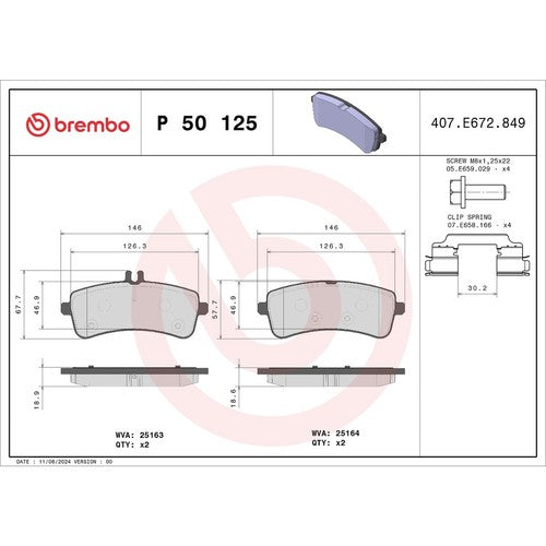 Brembo Rear Low Metallic Brake Pads Fits 2015-2021 Mercedes-Benz S63 AMG P50125
