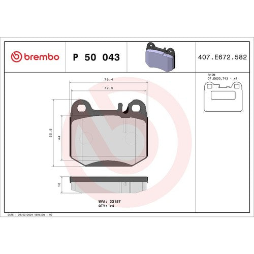 Brembo Rear Low Metallic Brake Pads Fits 2002-2005 Mercedes-Benz ML500 P50043