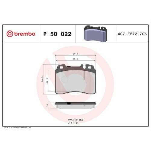Brembo Front Low Metallic Brake Pads Fits 1994-1999 Mercedes-Benz SL600 P50022
