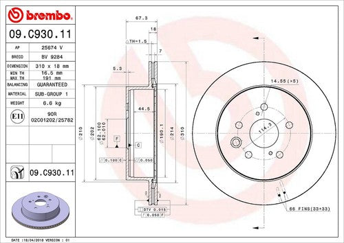 Brembo 09C93011C02 BRAKE ROTORS