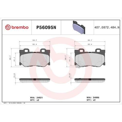 Brembo Rear Ceramic Brake Pads Fits 2014-2024 Infiniti Q50 4 Pc Brakes P56095N