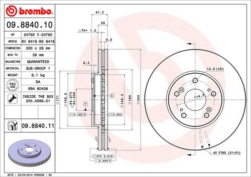 Brembo 09884011C02 BRAKE ROTORS