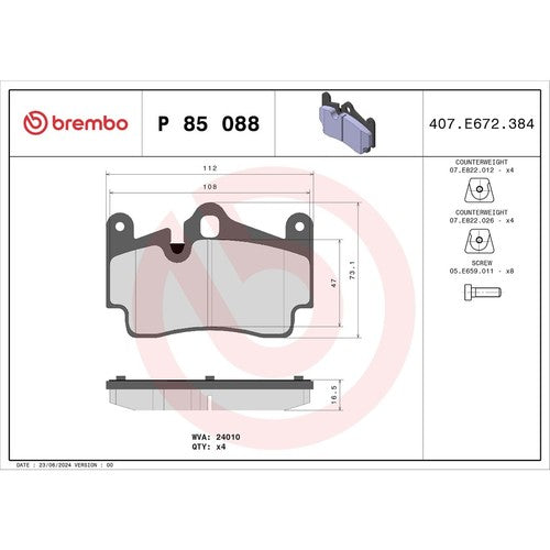 Brembo Rear Low Metallic Brake Pads Fits 2007-2015 Audi Q7 Brakes 4 Piece P85088
