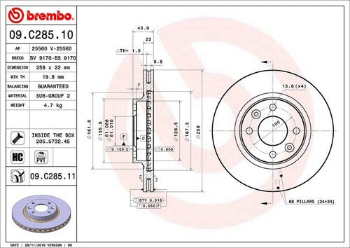 Brembo 09C28511C02 BRAKE ROTORS