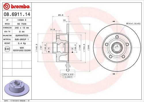 Brembo 08691114C02 BRAKE ROTORS