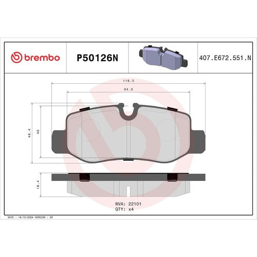 Brembo Rear Ceramic Brake Pads Fits 2016-2023 Mercedes-Benz Metris P50126N