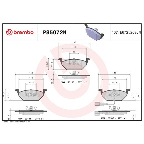 Brembo Front Ceramic Brake Pads Fits 2000?2005 Volkswagen Jetta 4 Piece P85072N