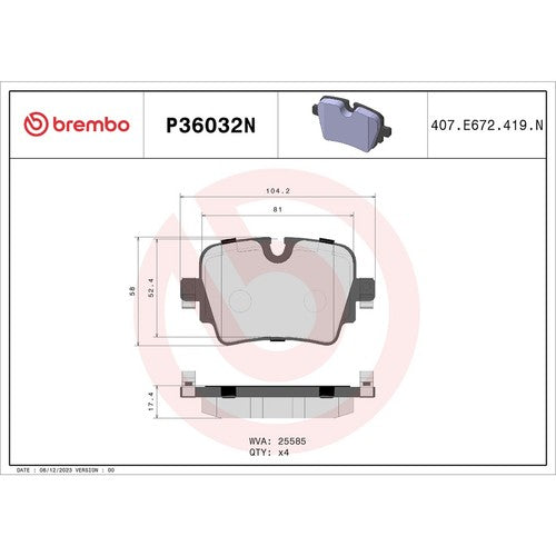 Brembo Rear Ceramic Brake Pads Fits 2014-2024 Jaguar F-Type 4 Piece P36032N