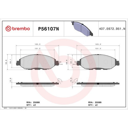 Brembo Front Ceramic Brake Pads Fits 2014-2020 Infiniti QX60 4 Piece P56107N