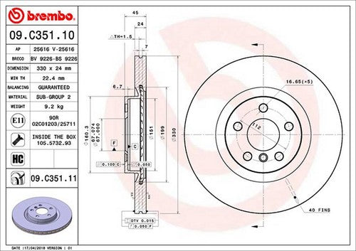 Brembo 09C35111C02 BRAKE ROTORS