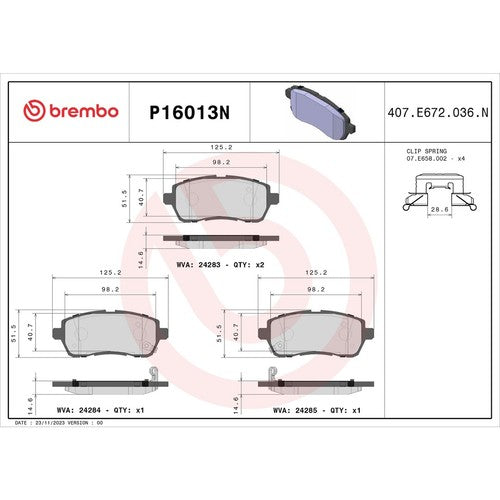 Brembo Rear Ceramic Brake Pads Fits 2011-2014 Mazda 2 4 Piece Brake Set P16013N