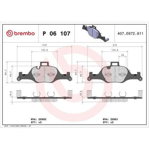Brembo Front Low-Metallic Brake Pads Fits 2017-2023 BMW 530i Brake Pads P06107