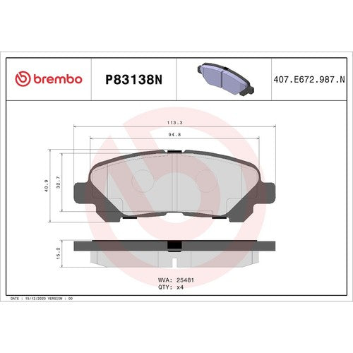 Brembo Rear Ceramic Brake Pads Fits 2008-2013 Toyota Highlander 4 Piece P83138N