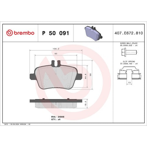 Brembo Rear Low Metallic Brake Pads Fits 2012-2013 Mercedes-Benz SLK250 P50091