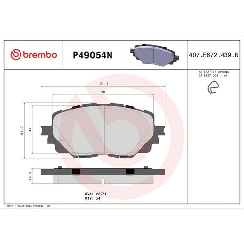 Brembo Front Ceramic Brake Pads Fits 2016-2023 Mazda MX-5 Miata 4 Piece P49054N