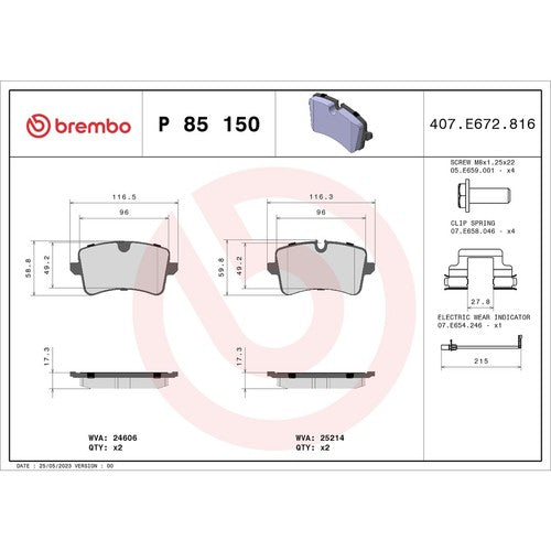 Brembo Front Low Metallic Brake Pads Fits 2012?2015 Audi A6 Quattro 4 Pc P85150