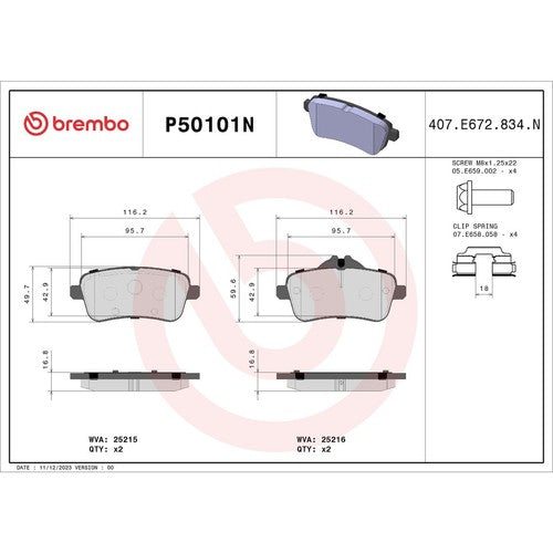 Brembo Rear Ceramic Brake Pads Fits 2012-2015 Mercedes-Benz ML63 AMG P50101N