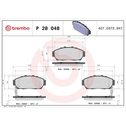 Brembo Front Low Metallic Brake Pads Fits 1994-2001 Acura Integra 4 Pc P28048