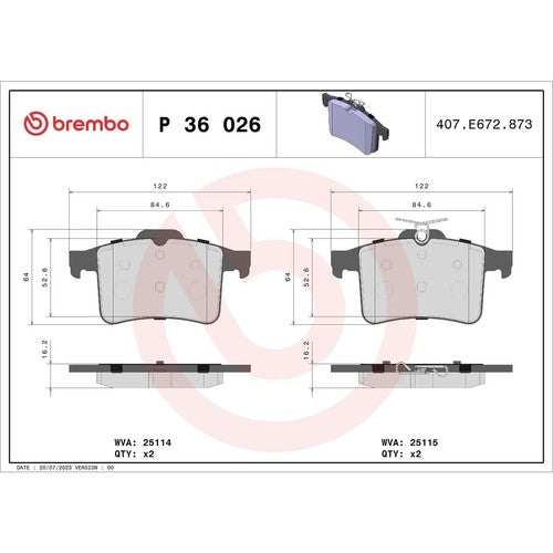 Brembo Rear Low Metallic Brake Pads Fits 2010-2015 Jaguar XF 4 Pc Brakes P36026