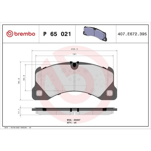 Brembo Front Low Metallic Brake Pads Fits 2011?2018 Porsche Cayenne 4Pc P65021