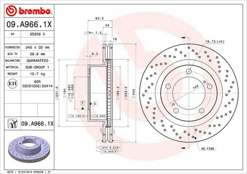 Brembo 09A9661XC02 Xtra BRAKE ROTORS