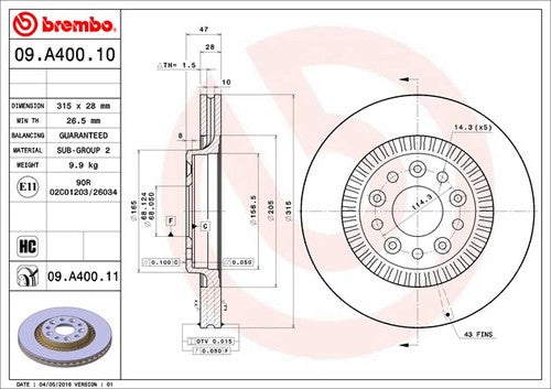 Brembo 09A40011C02 BRAKE ROTORS