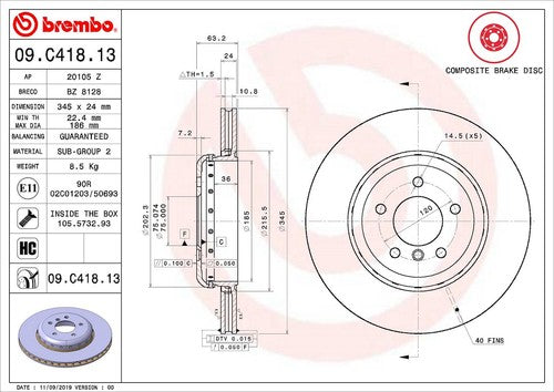 Brembo 09C41813C02 BRAKE ROTORS