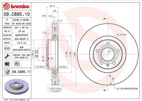 Brembo 09C89511C02 BRAKE ROTORS