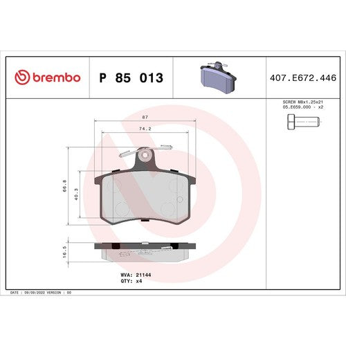 Brembo Rear Low Metallic Brake Pads Fits 1996-2002 Audi A4 Quattro 4 Pc P85013