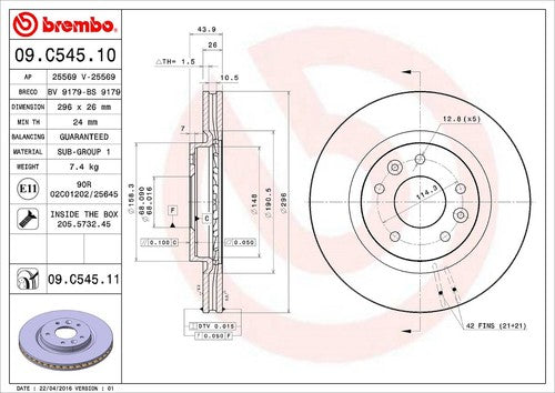 Brembo 09C54511C02 BRAKE ROTORS