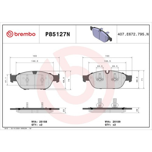 Brembo Front Ceramic Brake Pads Fits 2012?2018 Audi A6 Brakes 4 PC P85127N