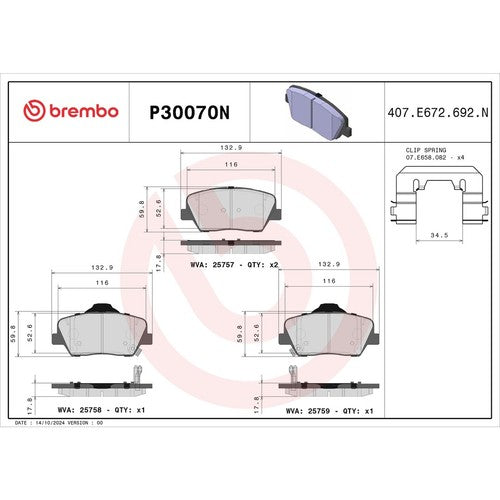 Brembo Front Ceramic Brake Pads Fits 2011-2020 Kia Sorento 4 Pc Brakes P30070N