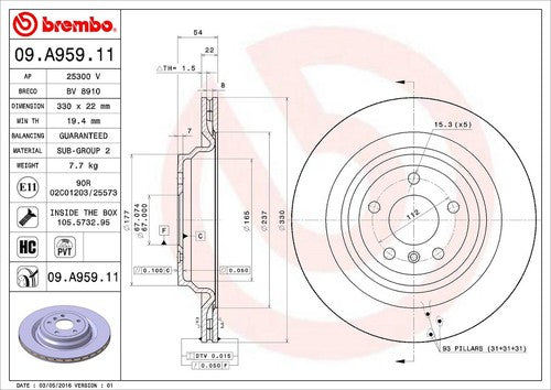 Brembo 09A95911C02 BRAKE ROTORS