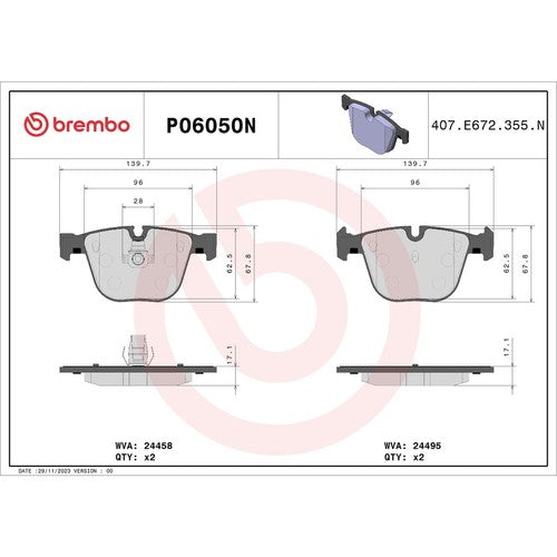 Brembo Front Ceramic Brake Pads Fits 2010-2018 BMW X5 Brake Pads P06050N