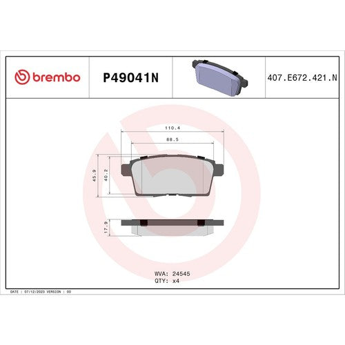 Brembo Rear Ceramic Brake Pads Fits 2007 Ford Edge 4 Piece Brake Pads P49041N
