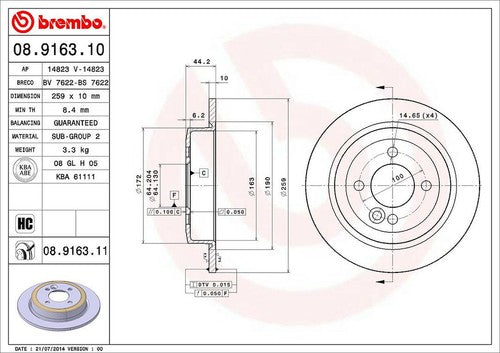 Brembo 08916311C02 BRAKE ROTORS