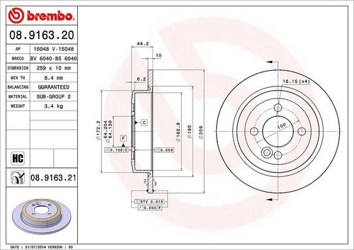 Brembo 08916321C02 BRAKE ROTORS