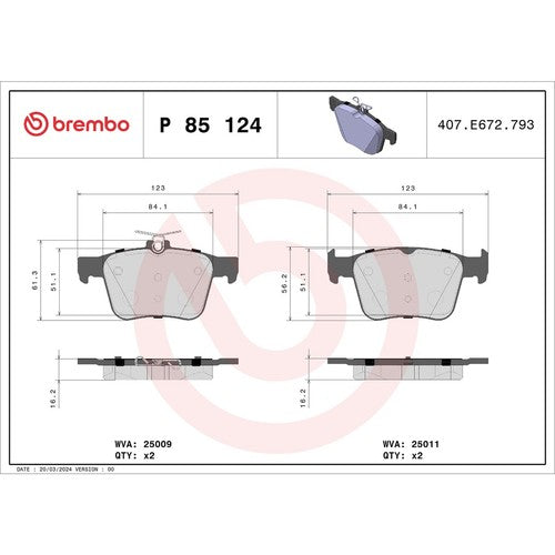 Brembo Rear Low Metallic Brake Pads Fits 2019-2024 Volkswagen Jetta 4 Pc P85124