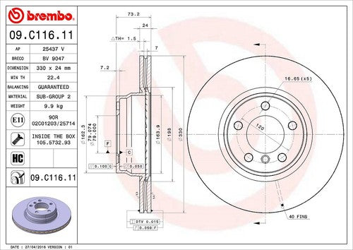 Brembo 09C11611C02 BRAKE ROTORS